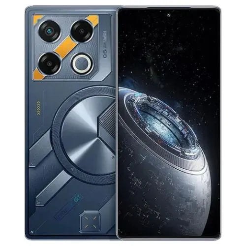 Infinix GT 20 Pro in orange color smartphone with classic design on a white background.