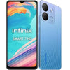 Infinix Smart 7 HD mobile phone in silk blue color with dual rear cameras and a water droplet display notch.