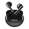 Infinix XE20 Wireless Earbuds in white color, with a charging case.
