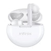Infinix XE20 Wireless Earbuds in white color, with a charging case.