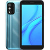 An Itel A27 mobile phone in blue color with a clear display and dual cameras on the back.