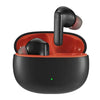 A pair of black Itel BudsAce ENC Wireless Earbuds in an open charging case.