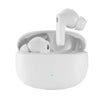 A pair of white Itel BudsAce ENC Wireless Earbuds in an open charging case.