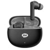 A pair of black Itel BudsAir Pro Wireless Earbuds in an open charging case.