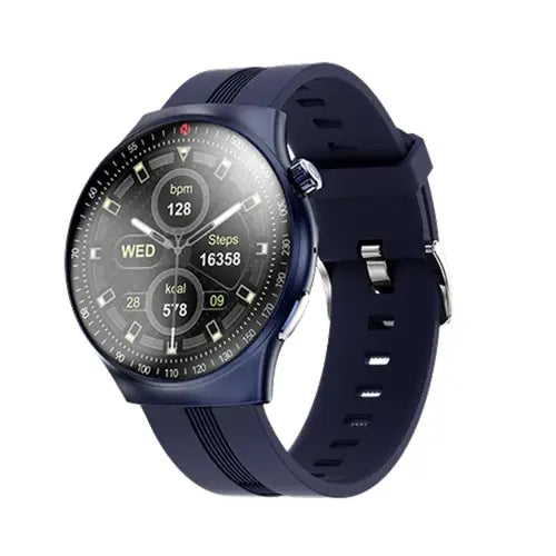 Navy blue smartwatch on a white background