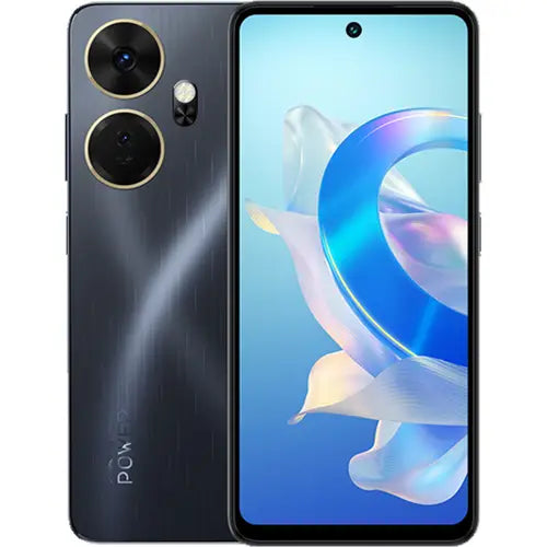 Itel P55 Plus Smartphone with blue screen and camera details on a white background