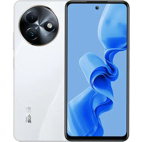 Itel S24 Smartphone with white back and blue screen
