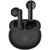 A pair of black Itel Wireless Earbuds T1 Neo in their charging case.