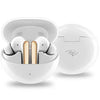 A pair of whiteItel Wireless Earbuds (T3) in an open charging case.