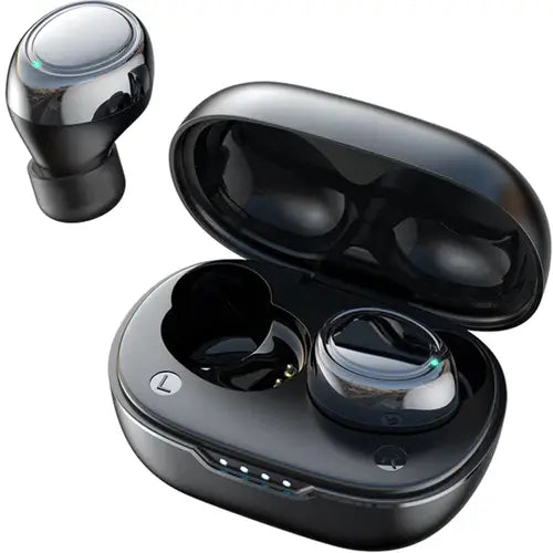 A pair of JOYROOM JR-DB1 True Wireless Earbuds inside their black charging case.