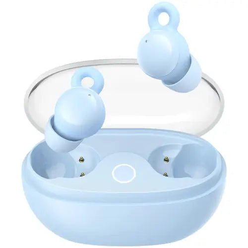 A pair of blue JOYROOM JR-TS3 True Wireless Sleep Earbuds blue charging case.