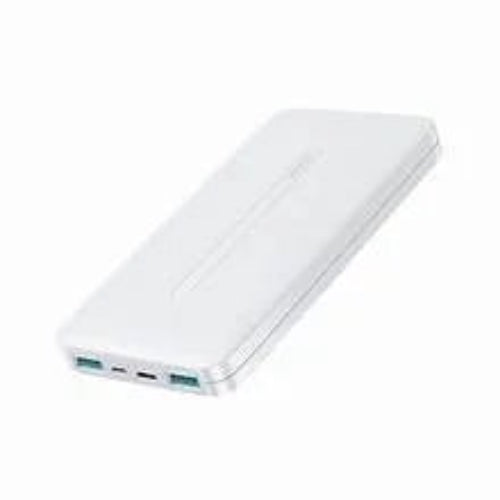 A white JOYROOM-T012 JIAN Series 10000 mAh Thin Power Bank Without Cable with multiple charging ports.