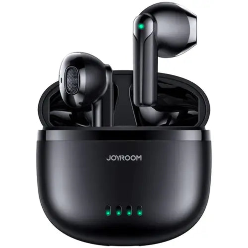Joyroom True Wireless Earphones Dual-Mic ENC (JR-TL11) in black colour, charging in a white case.