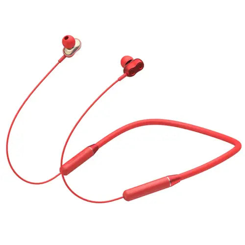 Joyroom Wireless Neck Band (JR-DY01) earphones of red colour with an in-ear design, showing the earbuds and the flexible neckband cable.
