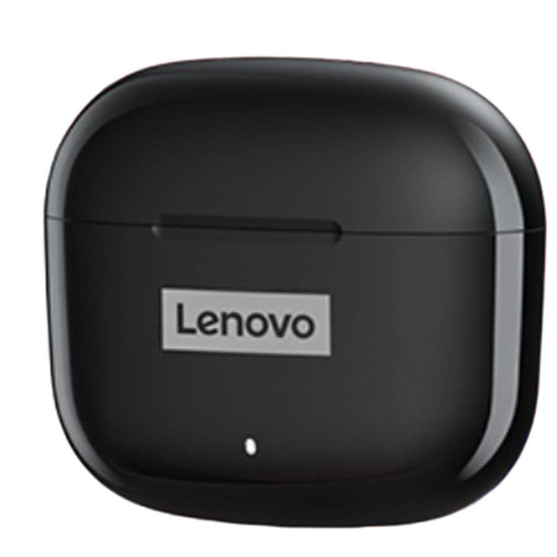 Lenovo LP40 Pro True Wireless Earbuds charging case, black in color with the Lenovo logo visible.