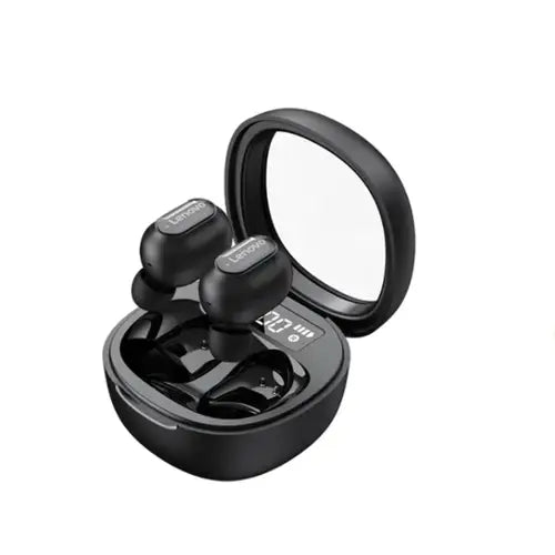 Lenovo PD1X Pro Wireless Earbuds in black color, with a charging case, placed on a white background.