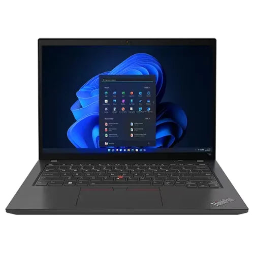 Lenovo ThinkPad T14 with a blue abstract design on the screen