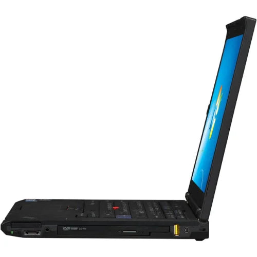 Lenovo ThinkPad T410 side view with visible branding on a white background