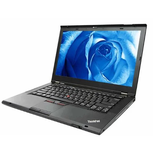 Laptop with a blue rose on the screen on a white background