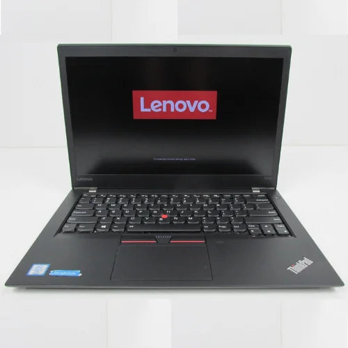 Lenovo laptop with open lid on a white background