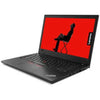 Lenovo laptop with a red screen displaying a black silhouette on a white background