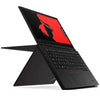 Black Lenovo ThinkPad X1 Yoga Gen 3 with red design on a white background