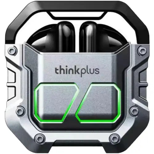 Lenovo Thinkplus Livepods XT81 earphones in black color with green accents, displayed in their charging case.