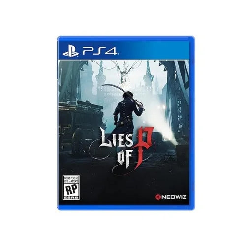 A game case 'Lies of P PS4' featuring a dark, mystical cover art with a character and a magical backdrop.