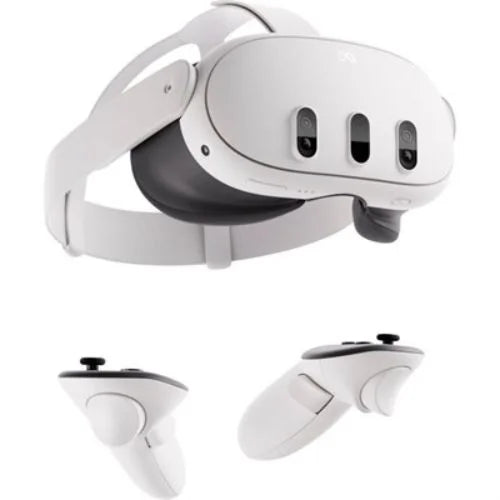 White Meta Quest 3 512GB headset with two controllers on a white background