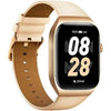 A gold-colored Mibro Smart Watch T2 with a brown strap and a digital display showing time and battery percentage.