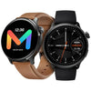 Two Mibro smartwatches, one with a black band and black case, and another with a brown band and black case, displayed against a white background.