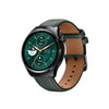 A green Mibro Watch Lite 3 Pro smartwatch with a black case and a brown leather strap.