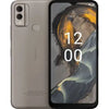 Nokia C22 smartphone in Sand color with dual rear cameras and a display showing the time.