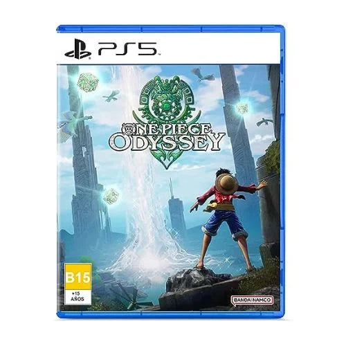 A game 'One Piece Odyssey PS5' featuring an illustration of a character from the anime series on the cover.