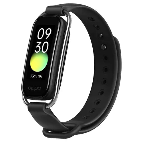 Oppo band style black smartwatch on a white background