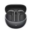 A pair of black QCY AilyBuds Pro Plus ANC Earbuds in an open charging case.