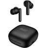 A pair of black QCY T13 ANC in-ear wireless headphones with a charging case.
