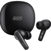 A pair of black QCY T13X TWS Earbuds Bluetooth Earphone with a charging case.