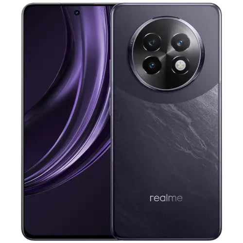 Realme 13 Plus 5G smartphone showing the front screen and the back camera and brand logo.