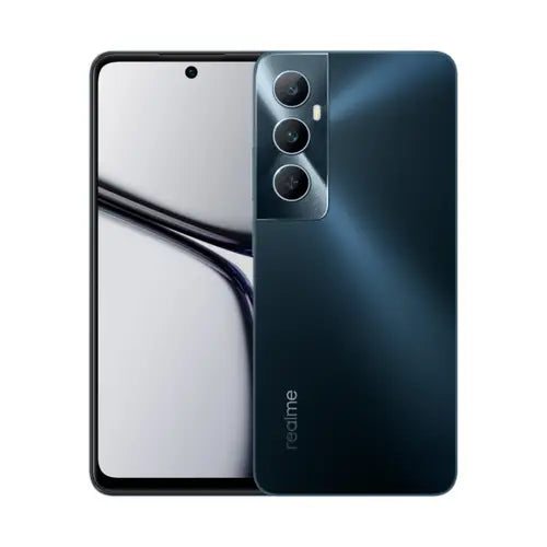 A Realme C65 smartphone showing the front screen and the back camera setup.