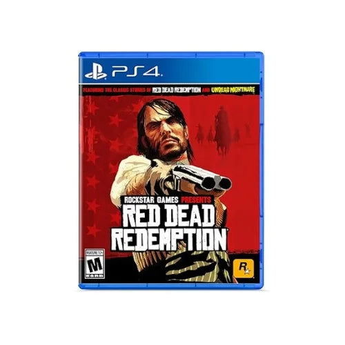 A game case 'Red Dead Redemption 1 PS4' featuring a red background and an image of a character with a gun.
