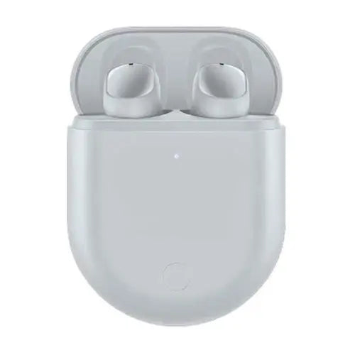 White wireless earbuds in a charging case on a white background of redmi buds 3 pro