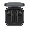 A pair of black Redmi Buds 6 Active Wireless Earbuds earphones in their open charging case.