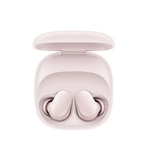 A pair of blue Redmi Buds 6 Play earphones in their charging case.