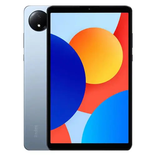 Redmi PAD SE 8.7 with colorful display and back view on a white background