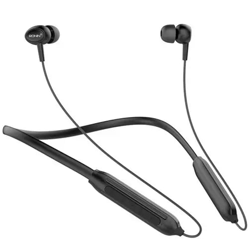 Ronin Free Style Wireless Neckband (R970) Black wireless neckband earphones with in-ear tips and a flexible neckband design.