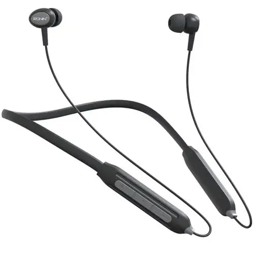 Ronin Free Style Wireless Neckband (R970) Black wireless neckband earphones with in-ear tips and a flexible neckband design 1.