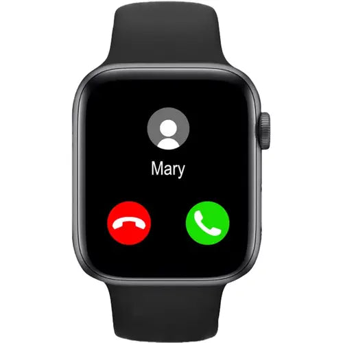 S7 Bluetooth black Bluetooth smart watch with a call interface displaying a contact's name and phone icons on the screen.