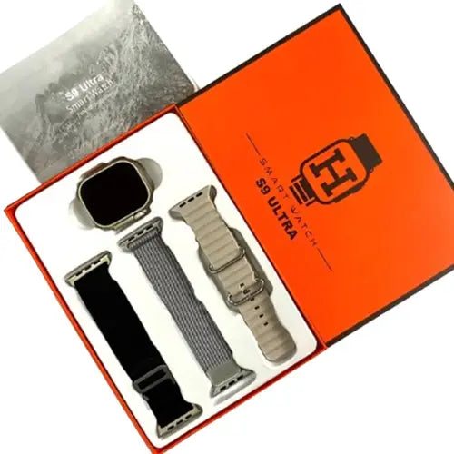 S9 ultra smart watch in a box pack with 3 strap in it