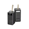 A black SOVO 80,000 mAh, Built-in 3 Cable With Type-C, Micro lightning, Four USB Output Power Bank